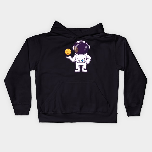 Cute Astronaut With Moon Cartoon Kids Hoodie by Catalyst Labs
